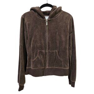 Rosio USA Women's Size Large Brown Velour Zip Up Hoodie Y2K (Fits Like Medium)